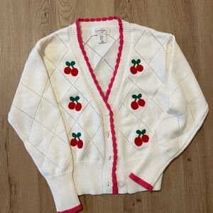 Jessica Simpson White Cardigan with Cherry Embroidery